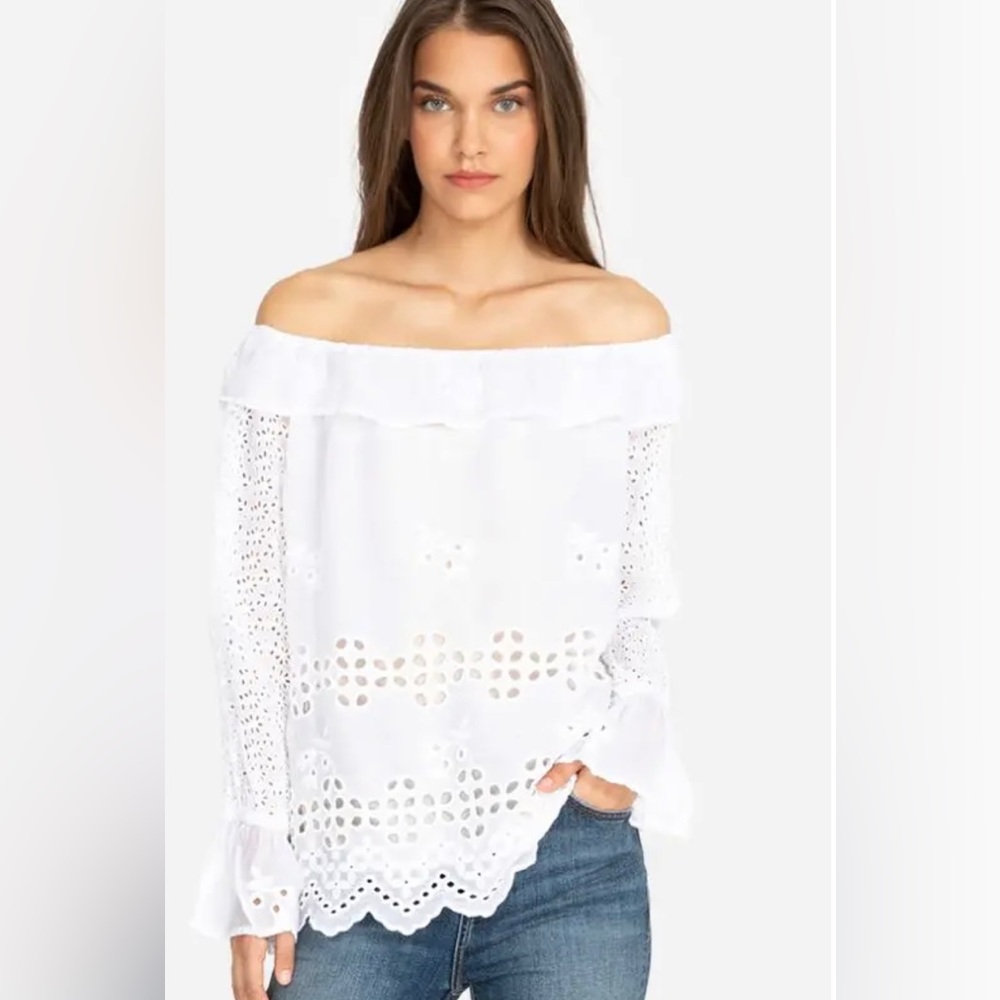 JOHNNY WAS Lilith Off Shoulder Eyelet Blouse